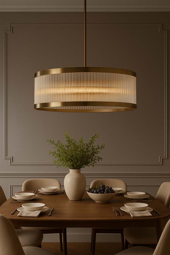 Satin Brass, Pendant, chandelier, clear glass.
