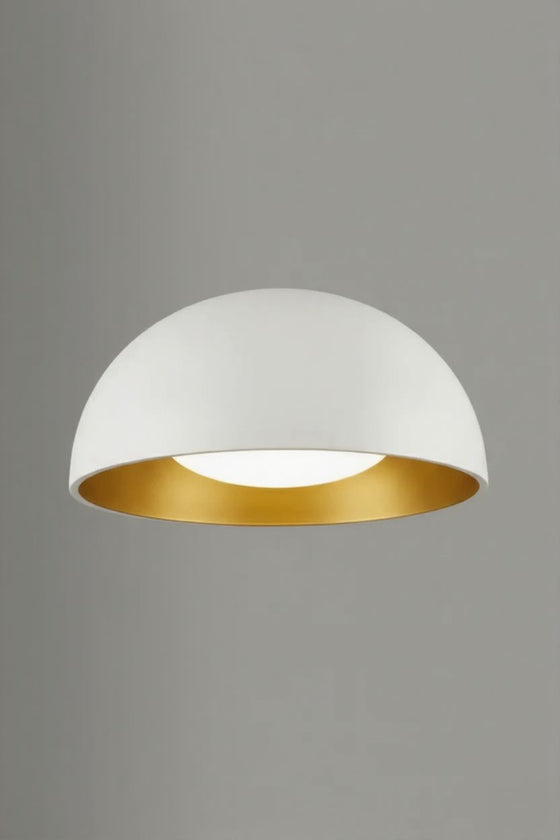 White LED ceiling light with gold interior on a gray background