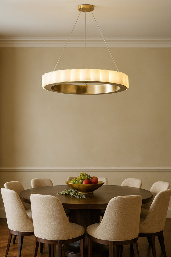 Satin Brass, Alabaster, LED pendant.