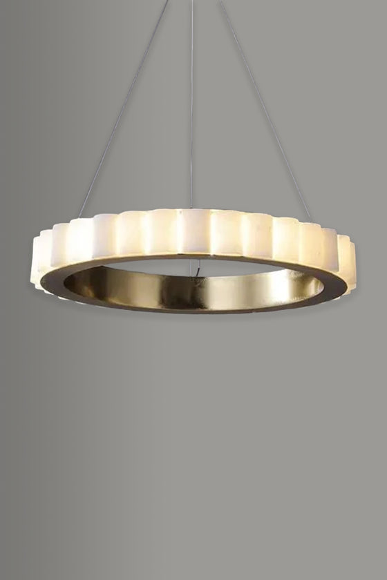 Satin Brass, Alabaster, LED pendant chandelier.