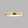 Square satin brass LED ceiling light fixture on a white background