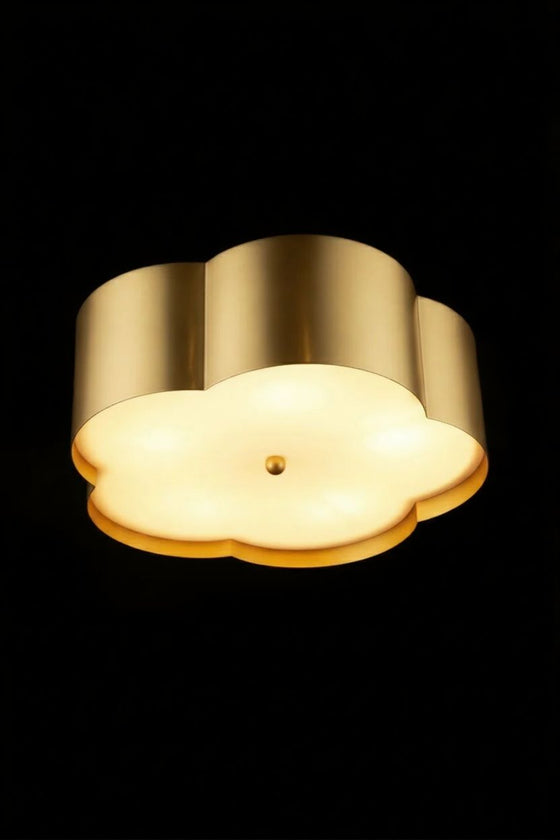 Satin Brass ceiling light fixture on a black background