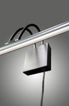 Modern matte black LED plug-in light fixture with a rectangular shade on a gray background