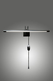  Modern LED matte black sconce plug-in or hardwire light fixture on a gray background