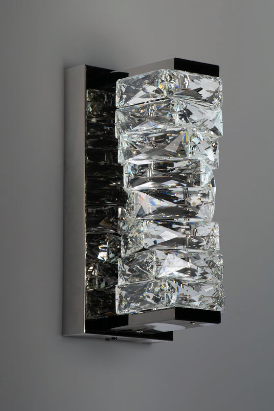 Black Chrome LED Crystal wall sconce with a modern design on a gray background
