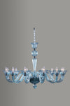 Blue glass chandelier on a gray background