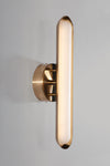 Gold wall-mounted light fixture on a gray background