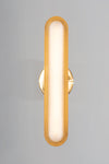 satin brass wall sconce Wall-mounted light fixture with a gold frame and white interior on a gray background
