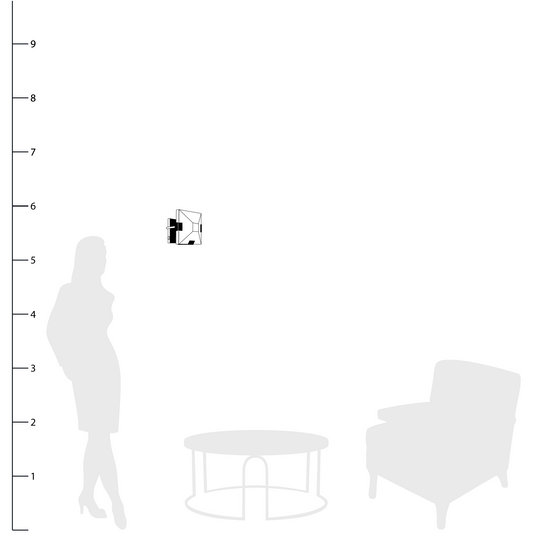 The Ann Arbour Glass Wall Sconce shown to scale with table, chair and person.