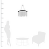 Size of Astoria Crystal Chandelier shown to scale with a chair, side table and person