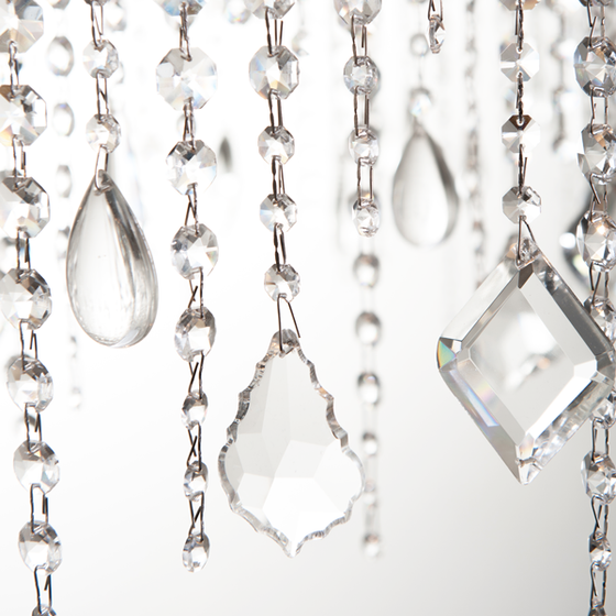 Close of view of shapes of pendant crystals on the Astoria Crystal Chandelier