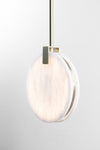 Alabaster, LED, satin brass pendant.
