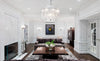 Galjour Murano Glass Chandelier shown installed over a table in a living room setting