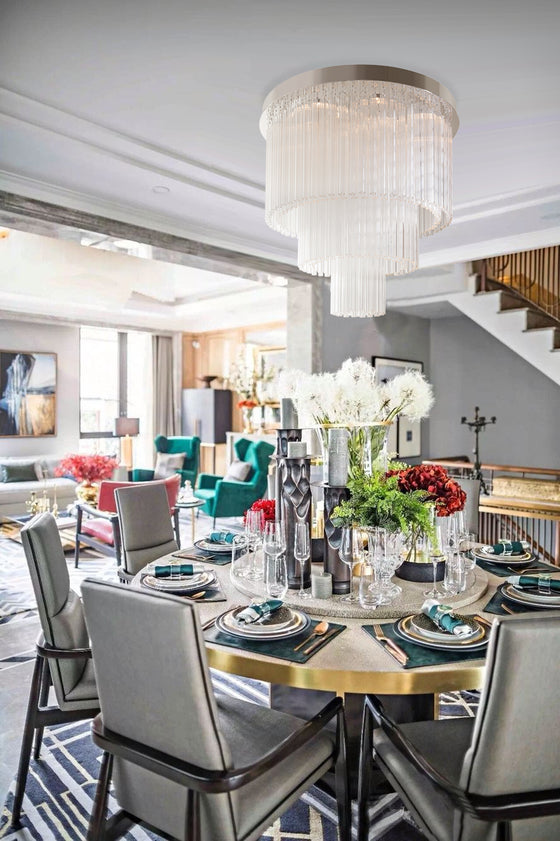 Jade Glass Chandelier shown installed over a dining room set