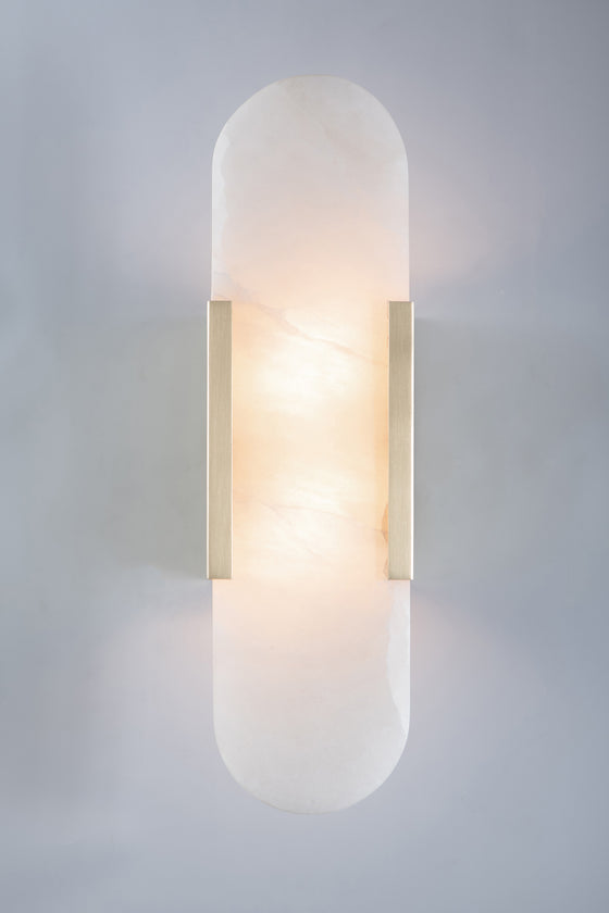 Alabaster, satin brass, LED sconce