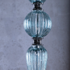 Close up of blue glass stem of Marcella Blue Glass Chandelier