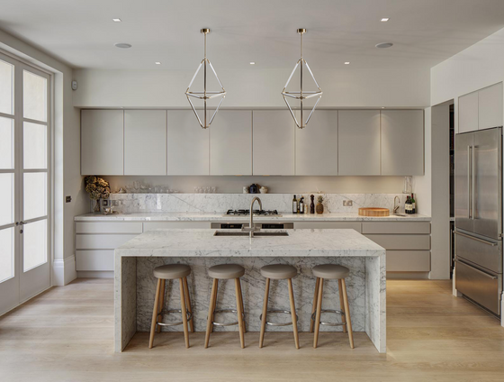 Two  LED Lighting Pendants shown installed over a kitchen island