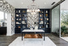 Madeira Satin Bronze Contemporary Chandelier installed over a desk in an office setting